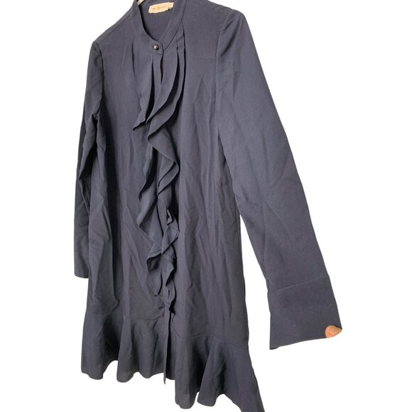 Tory Burch Womens Ruffle Front Shirt Dress Size 6 Navy Polyester RX10455 Shift - Picture 9 of 13